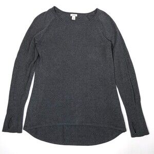L.L.Bean Charcoal Gray Ribbed Long Sleeve Scoop Neck Sweater Womens Small Cotton